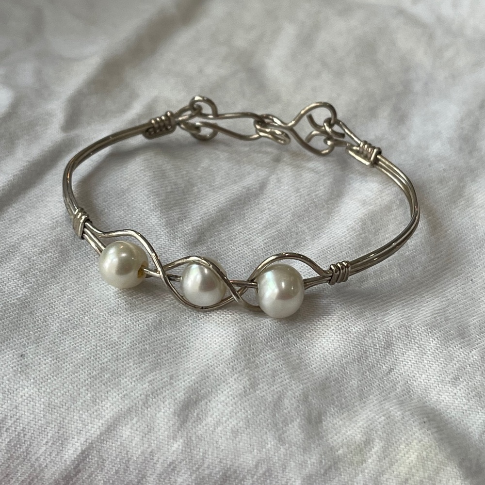 Sterling Silver and Cultured Pearl Wire Wrapped Bracelet